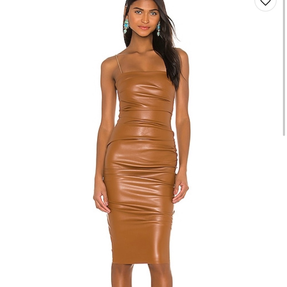 Nookie Brown Faux Leather Midi Dress